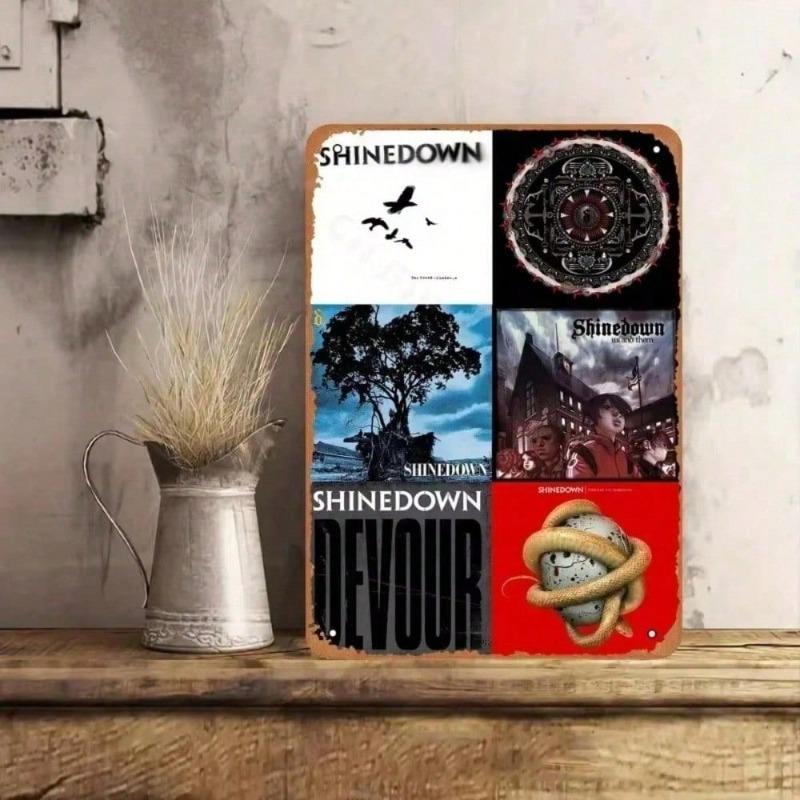 Shinedown Heavy Metal Wall Art Decor Vintage Band Poster with Pre-Drilled Holes, Waterproof Windproof Rustic Tin Sign for Living