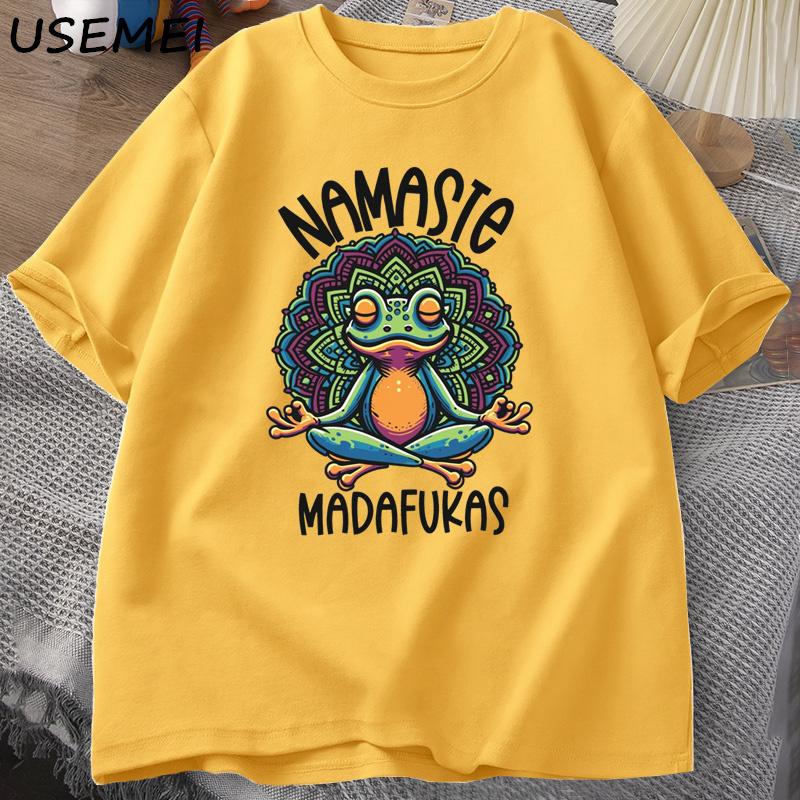 Funny Yoga T Shirt Frog Self Care T-Shirt Cotton Short Sleeve Positive Cottagecore Namaste Tee Men Women Mens Clothes Streetwear