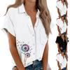 Women's Short Sleeved Shirt, Daily Fashion Printed Button Top, Chest Pocket Cardigan