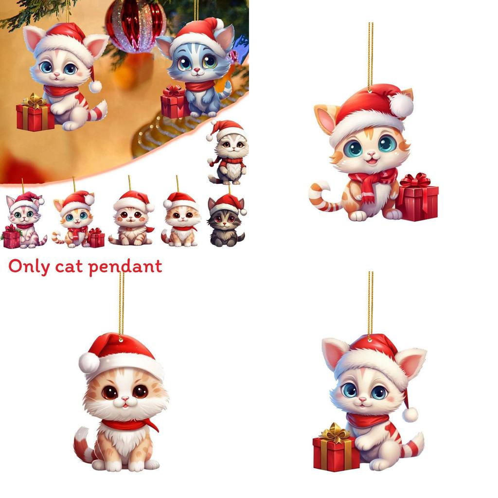 Christmas Cat Car Decor Acrylic Pendant For Holiday Vehicle Decoration