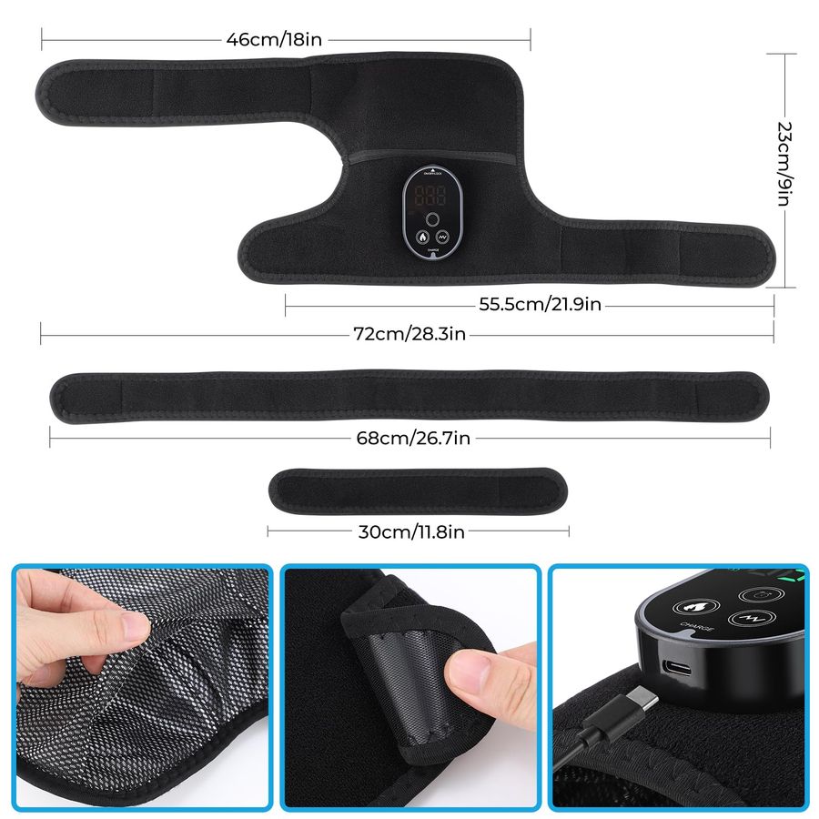 Heated Knee Massager with Vibration, FSA Eligible, Heated Knee Brace Wrap Heating Shoulder Brace Support Wrap for Knee Elbow, He