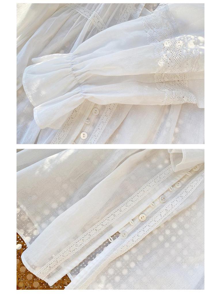 Spring New Arrival: Women's Long Sleeve White Cotton French Shirt - Southern France Holiday Style