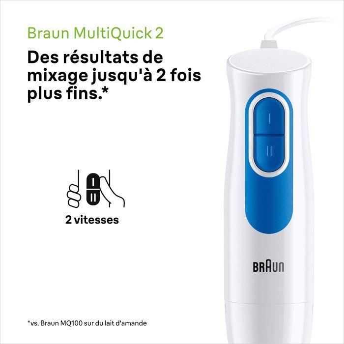 Pied mixeur - BRAUN - MultiQuick 2 - MQ20.236M - Moteur 600 W - 2 vitesses - Systeme EasyTwist