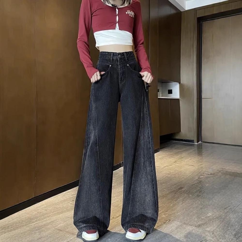 

Retro High-Waisted Wide-Leg Jeans for Women - Autumn/Winter 2025 Small чорний колір сірий