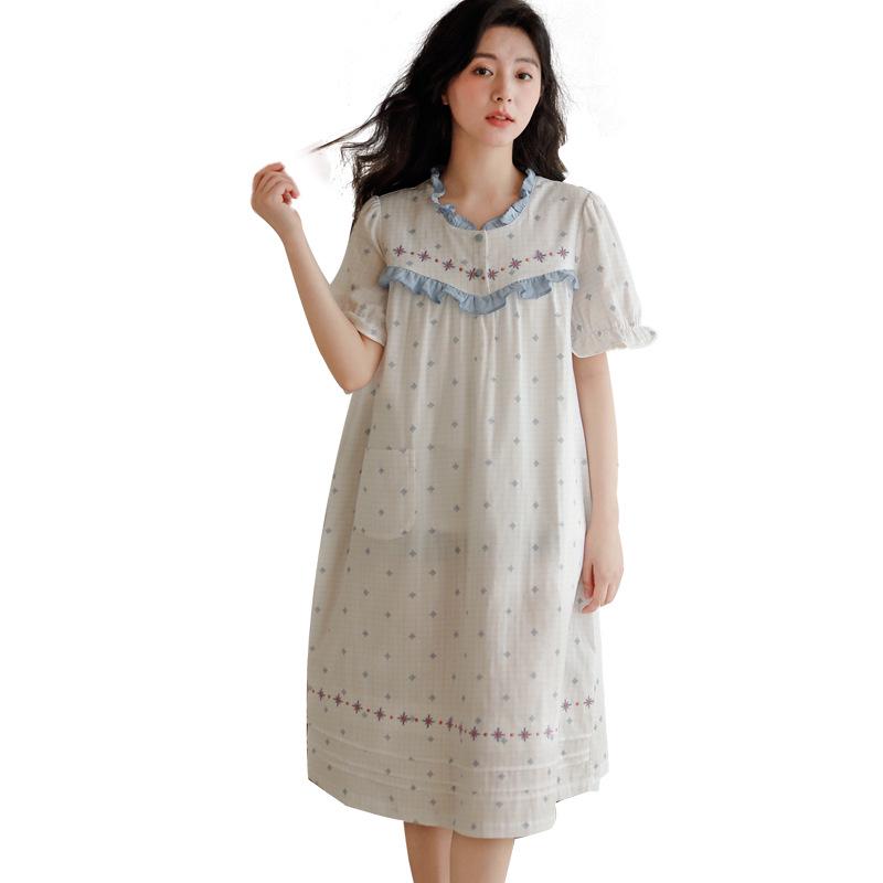 Women's Summer 2023 Pure Cotton Gauze Pajamas with Loose Five-Point Sleeves