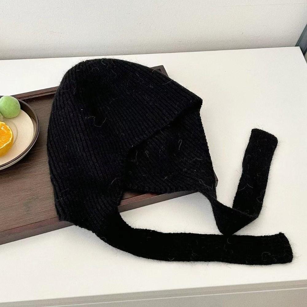 Solid Color Knit Earflap Hat Windproof Korean Style Bonnet Warm Skull Cap  Skiing Trip