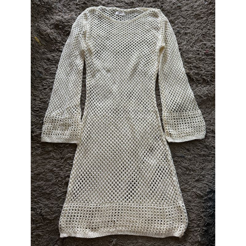 

Fashion Niche Style Knitting Mesh Bikini Blouse Dress Holiday Music Festival Hollow Dress Dress Off-White/unlined M