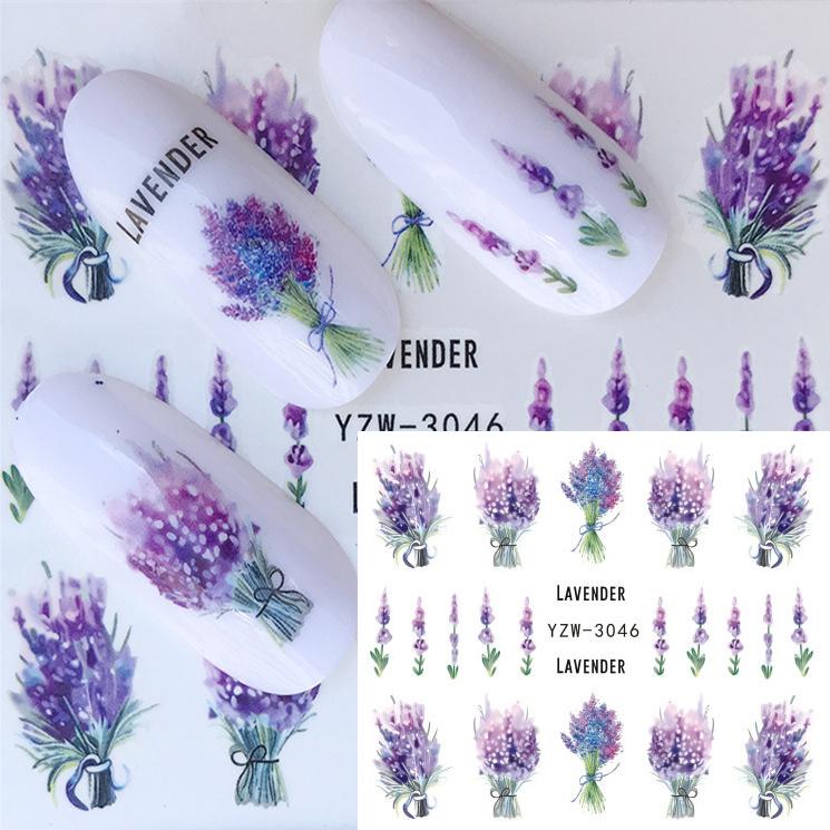 1 Sheet Flower Series Nail Art Water Transfer Sticker Full Wraps Deer Lavender Tattoo Flamingo Nail Tips DIY Decals Decoration