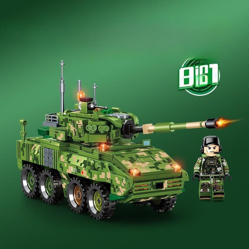 8-in-1 888pcs Military Series Wheeled Armored Assault Tank Building Blocks Toy