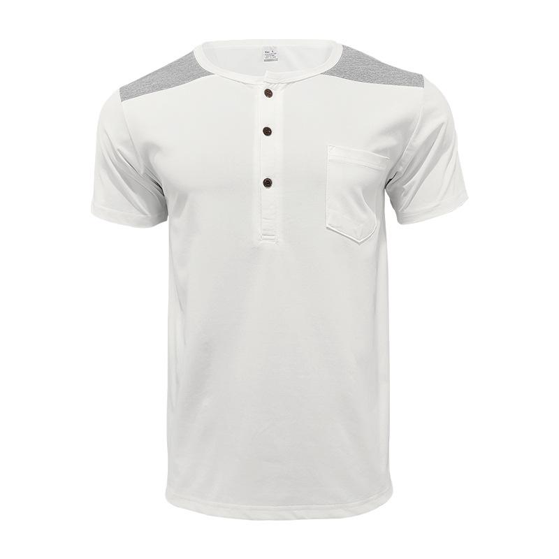 Men's Short-sleeved V-neck Button-up Large-sized T-shirt