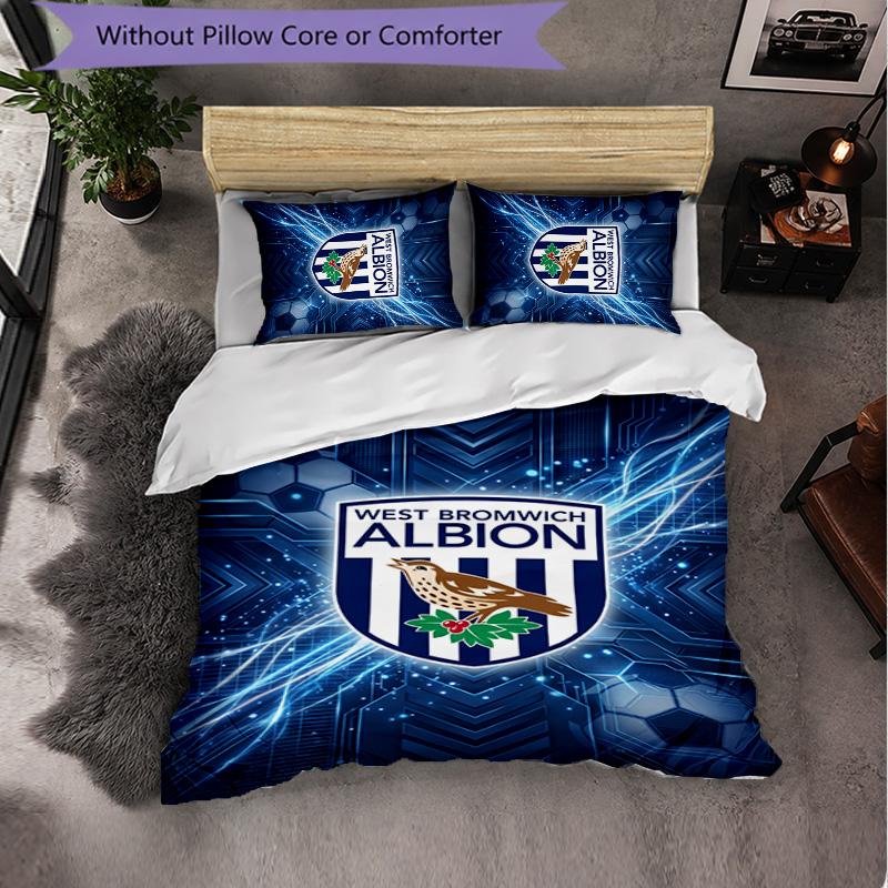 West Bromwich Albion Football 3 Piece Bedding Set Soft Duvet Cover Set with Pillowcases Printed Bedroom Decor Set for Home