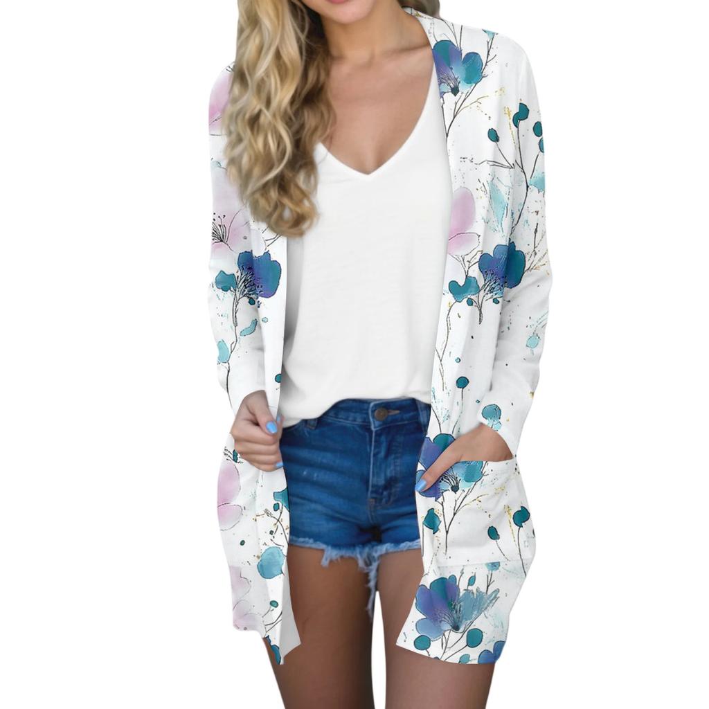 Women's Fashion Casual Comfort Floral Print Mid-Length Cardigan Jacket