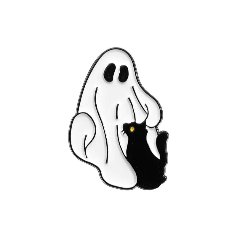Halloween Punk Ghost Collected Enamel Pin Custom Spooky Boo With Black Cat Brooches Clothes Lapel Badge Jewelry Gift for Friends
