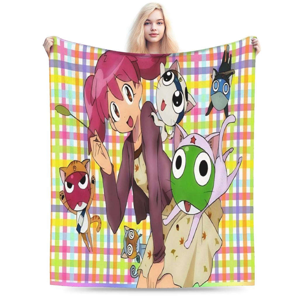Anime Keroros Frog Blanket Soft Graphic Plush Throw Blanket For Students Outdoor Flannel Bedspread Bed Cover