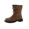 Suede Retro Martin Boots Women's 2024 Winter Belt Buckle Popular Thin Boots Foreign Style Warm Cotton Boots Tide
