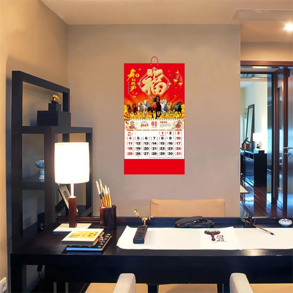 2026 Jahr des Pferdes Wandkalender Chinesischer Mondkalender Abreiß-Tageskalender Hängender Glücksbringer Heim-Büro-Dekor
