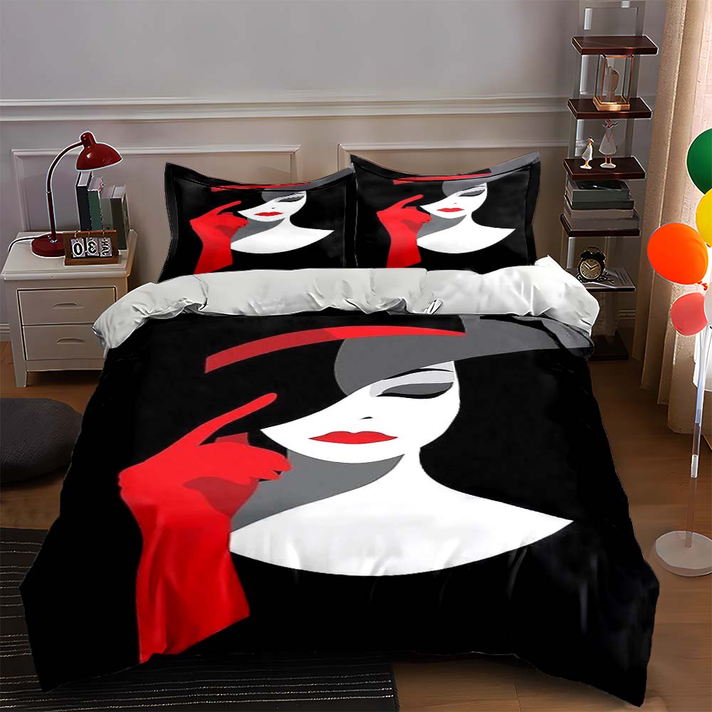 

Elegant woman illustration Bedding Duvet cover sets Duvet covers Pillowcases gifts (1 * Duvet Cover 2 * Pillowcases, without duvet insert) 135x200cm