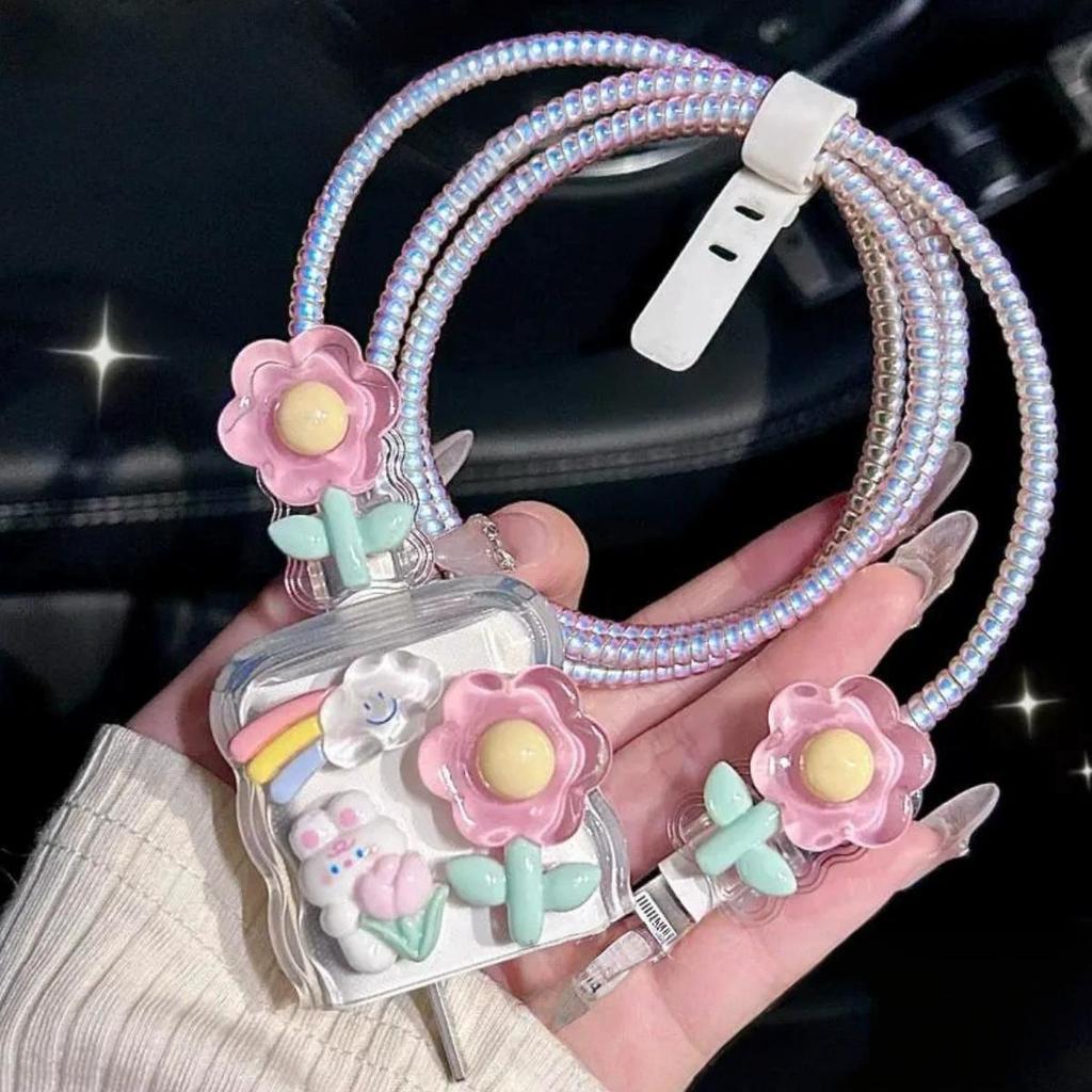 Uus laadimiskaitse, USB-andmesidekaabli kaitse, laadimispesa kaitsekate, roosa kassi käpa komplekt, sobib iPhone 18/20W laadijale