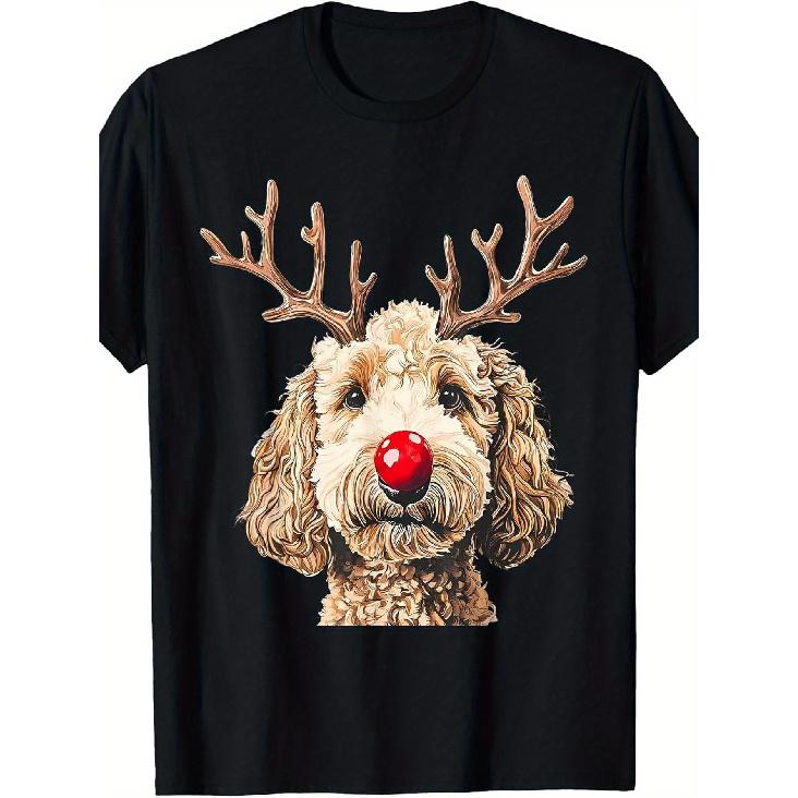 Cute Funny Reindeer Santa Goldendoodle Christmas Tree Lights T-Shirt S чёрный
