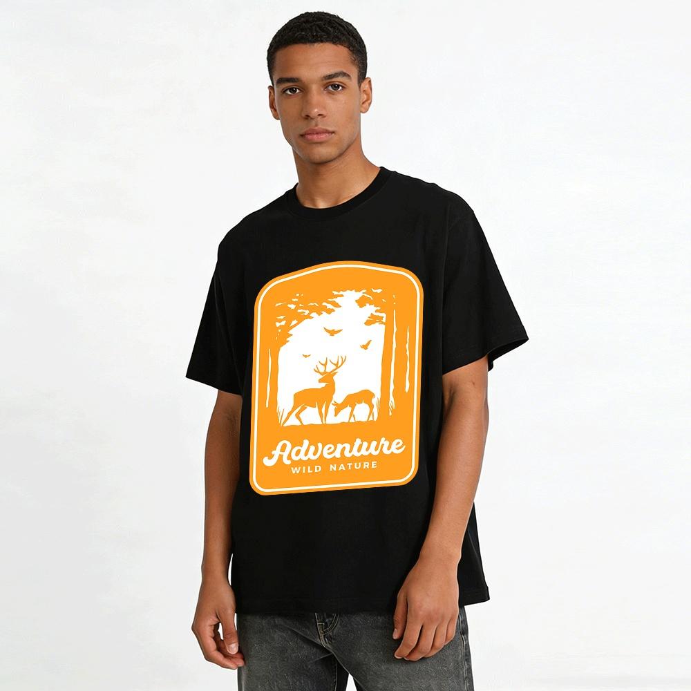 Wild Nature Adventure Forest Deer Print Casual Tee Pure cotton T-shirt