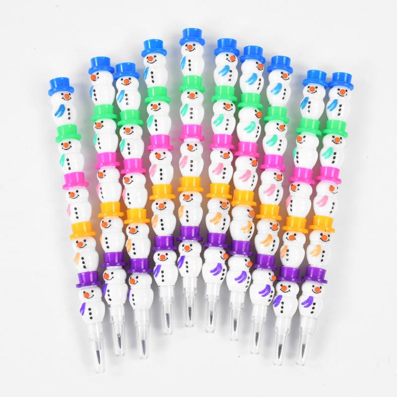 

5/10Pcs Christmas Snowman Gingerbread Man Stackable Pencils 2025 New Year School Stationery Kids Birthday Party Favors Gifts 5Pcs