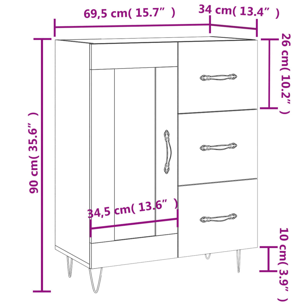 Sideboard High Gloss White 69.5 x 34 x 90 cm Engineered Wood