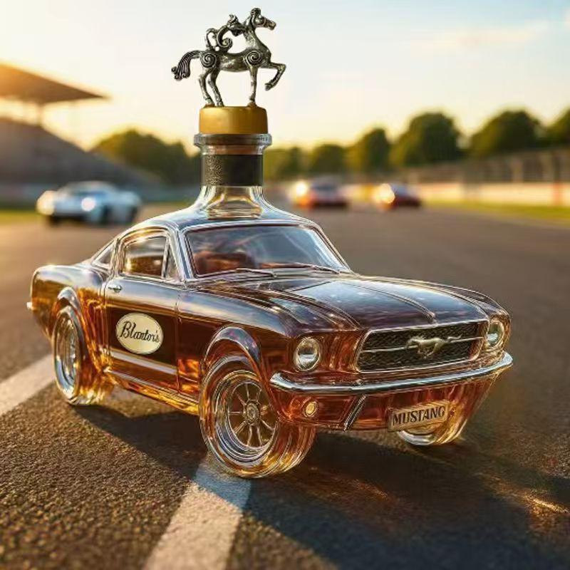 

Hot selling creative new design transparent car shaped glass whiskey vodka empty bottle Mustang whiskey police car bottle