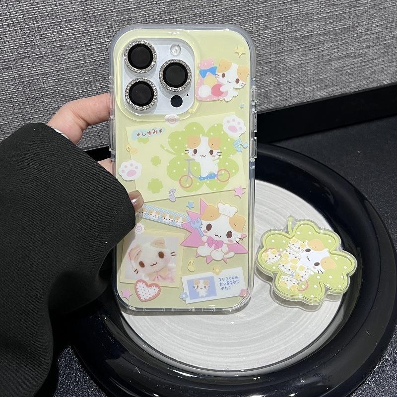

Single Layer Clover Cat for IPhone 16pomax for Apple 15pr Phone Case 14 New 13 Cartoon 12 For Apple 6