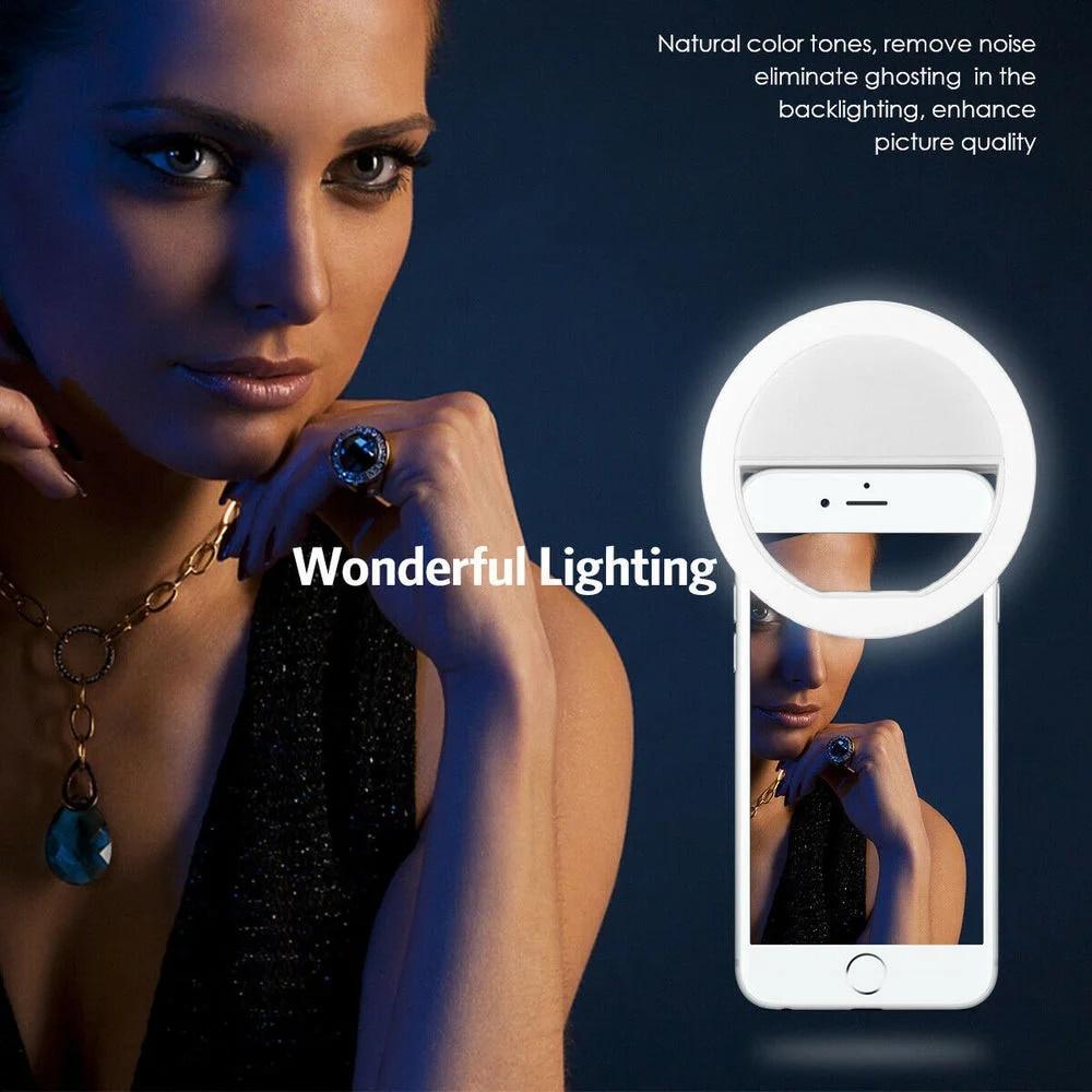 1pc Battery Powered Led Selfie Ring Light Mobile Phone Lens Lamp Adjustable Live Brightness Portable Selfie Fill Ring Light