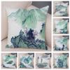 Bedroom Living Room Decoration Chinese Ink Scenery Pillow Cover Green  Printing Sofa Home Decor Cushion