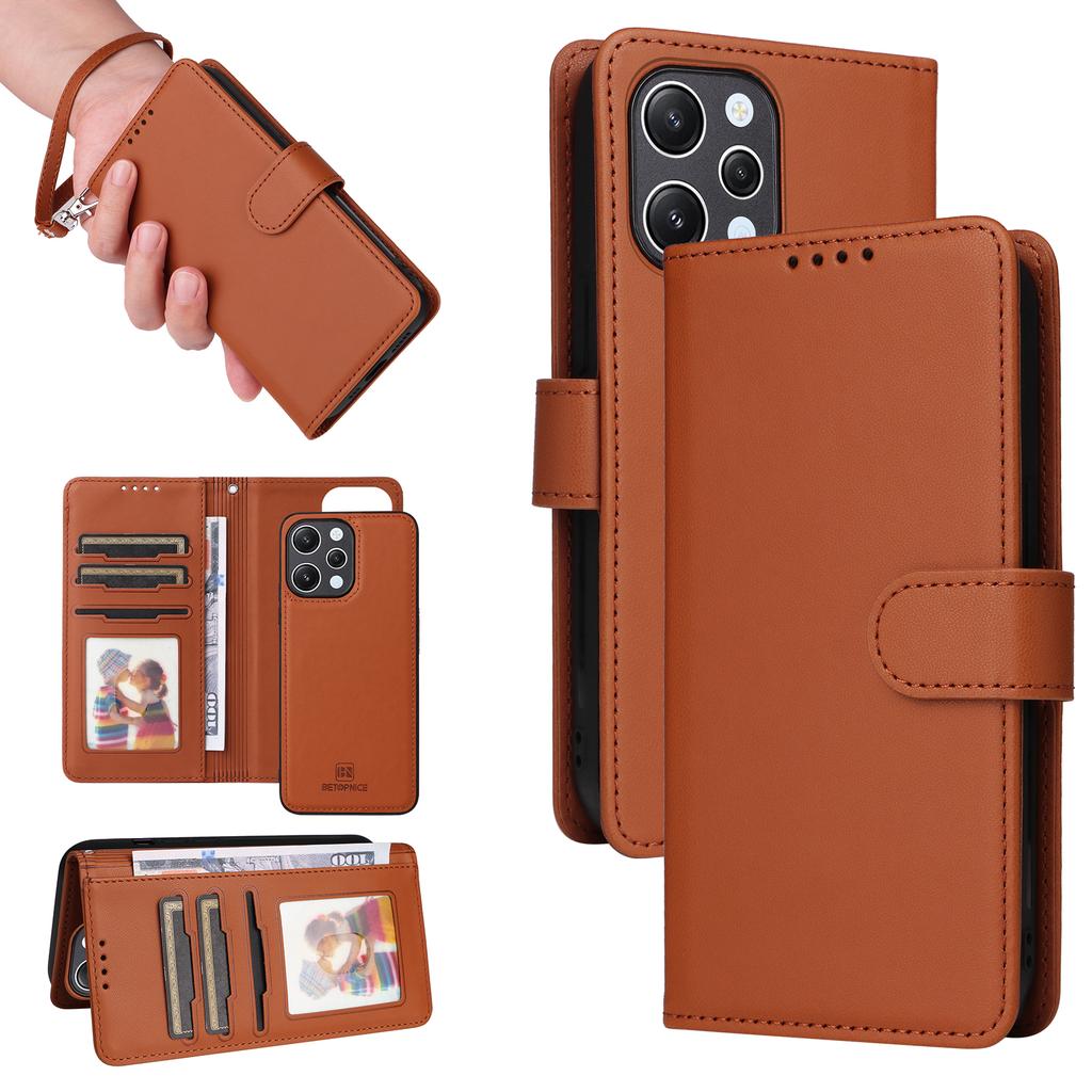 For Xiaomi Redmi 12 4G Magnetic Case BETOPNICE Detachable PU Leather Phone Cover with Strap