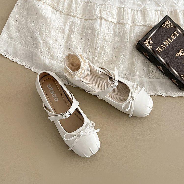 Soft leather version bow flat-soled small leather shoes women's 2025 spring new spring with skirt soft-soled Mary Jane single shoes