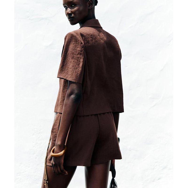 Beaded Belt High Waist Unisex Style Shorts 8073049 Lapel T-shirt Shory Style Suit Outwear 8073149