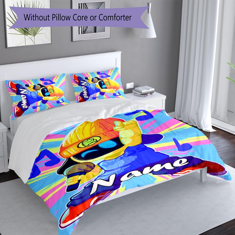 3pcs Custom Name Astro Bot Set,Includes 1 Duvet Cover and 2 Pillowcases,All-season Bedroom Decor