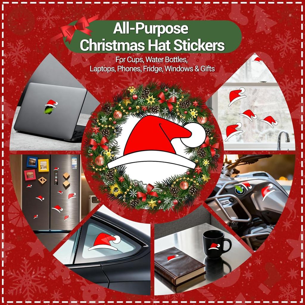 7PCS Waterproof Hat Christmas Stickers for Car Decals for More, Automotive Decals for Christmas Gift