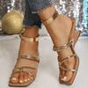 Fashion Fashion Gold Narrow Band Slides Women 2025 Summer Cross Strap Square Toe Slip On Sandals Silver Novelty Strange Heel Slippers