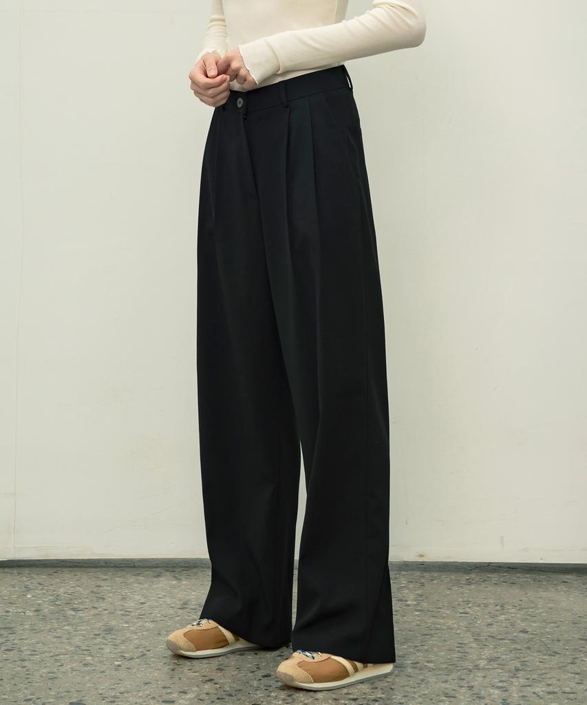 Siyajyu Sipt7052 Muse Two Tuck Wide Slacks_Black