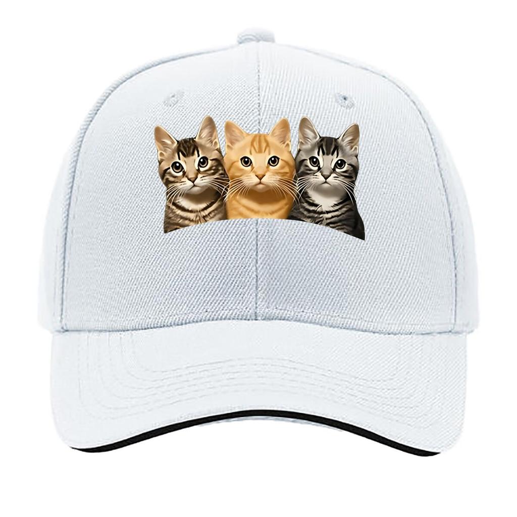 Fun ThreeCat Print Baseball Cap Outdoor Unisexs Casual Sports Bucket Hat Adjustable Vintage Baseball Sandwich Baseball Cap