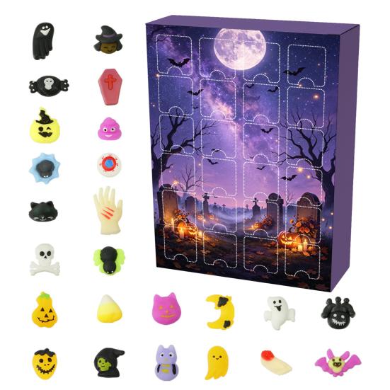 Halloween Desk Decorations Advent Calendar 2026, 24 Pcs Mini Squeeze Figures Countdown Calendar, Squishy Sensory Toys Slow Rising Stress Relief Toys,