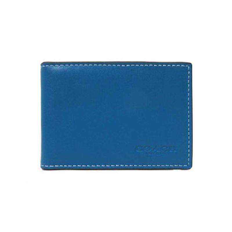 Coach 3 IN 1 Wallet 11 Printed Logo Solid Color Calfskin Card Holder Wallet Men's Blue