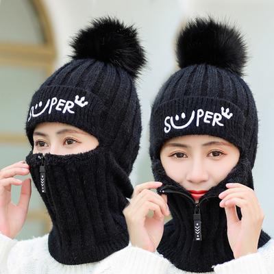 Women Wool Knitted Hat Ski Hat Sets Female Windproof Winter Outdoor Knit Scarf
