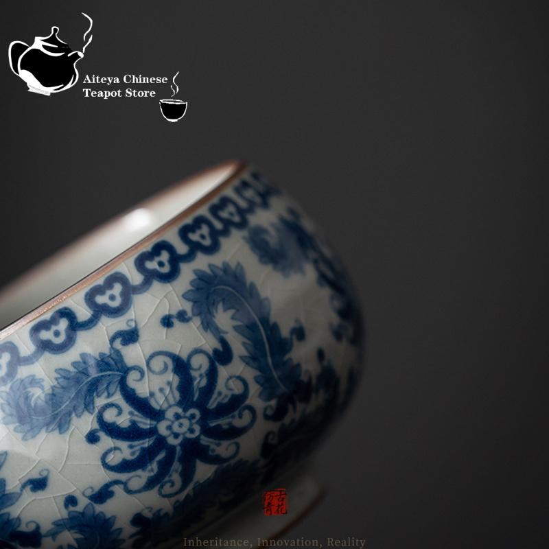 Antique Blue and White Tea Cup, Ceramic Master Cup, Large Tea Bowl, Single Kung Fu Tea Set, Chinese Tea Cup