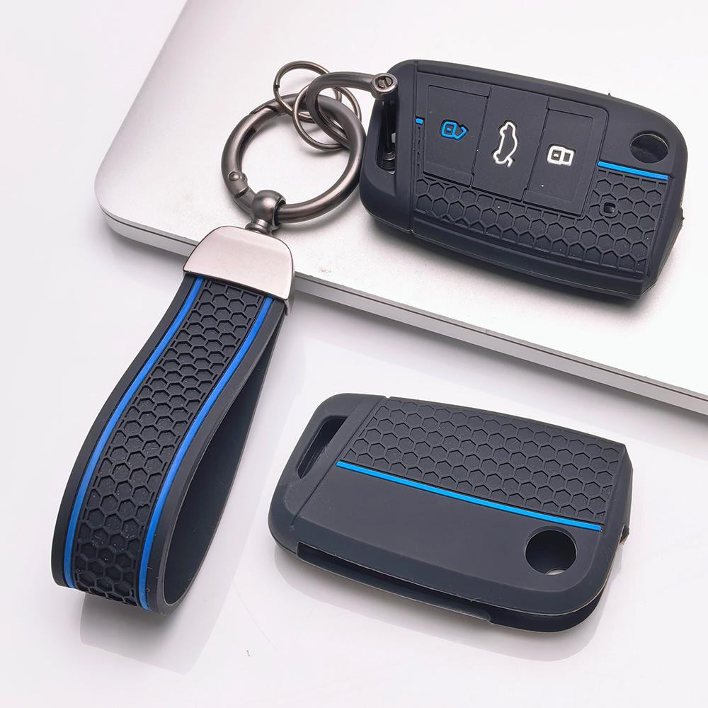 Copri Telecomando per VW Golf Tiguan Passat Polo Octavia A7 Mk7 Mk2 B8 con Portachiavi Superficie Antigraffio Struttura Ammortizzante Texture Morbida al Tatto