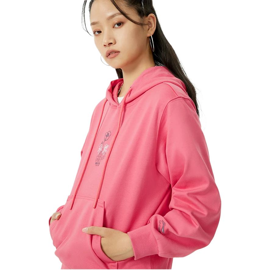 Li Ning Sports Fashion Series Loose Pullover Hoodie Women hoodies Tea-Rose-Red AWDR320-5
