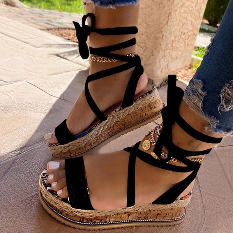 Neueste Sommer Damen Schlangen Sandalen Plateau High Heels Kreuzriemen Knöchelriemen Offene Zehen Strandparty Damen Schuhe Zapatos Sandalen