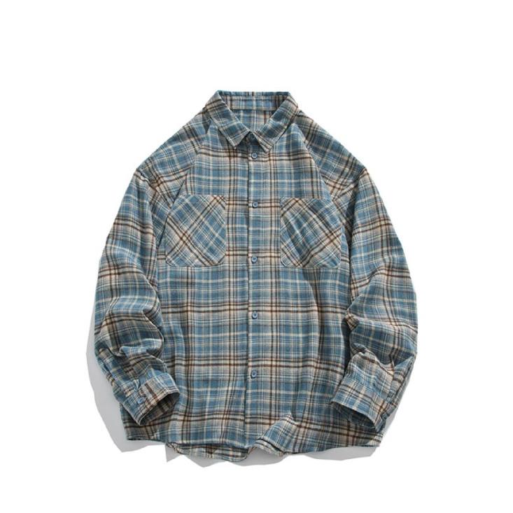 2024 Plaid Long Sleeve Shirt Japanese Hong Kong Style Ins Loose Shirt Boys Summer Trendy Versatile Casual Coat