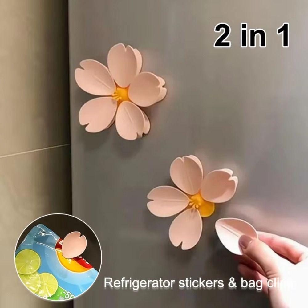 4Pcs 2 In 1 Sakura Magnetic Clip 3D Food Storage Clip Refrigerator Magnet Snack Storage