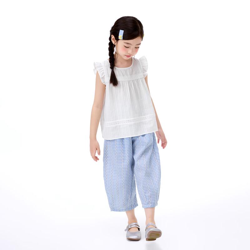 Girls' Pure Cotton Sleeveless Top & Plaid Pants Set