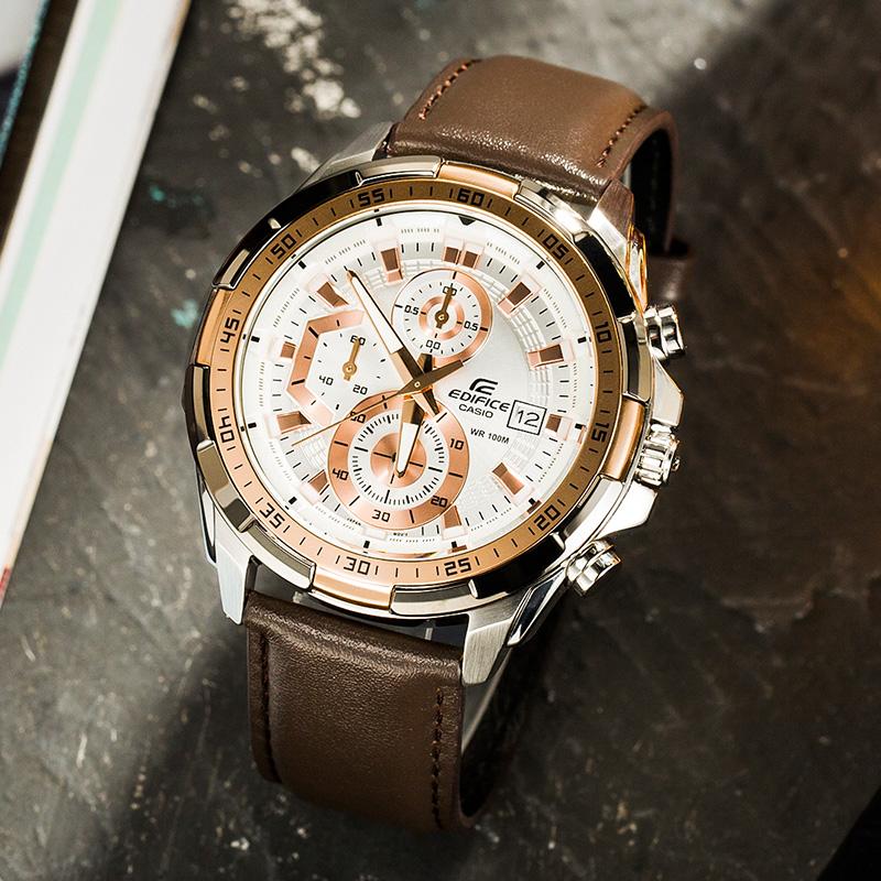 Casio EDIFICE Serie Sport wasserdicht Quarzwerk Lederarmband Japanische und Koreanische Uhr Herrenuhr weißes Zifferblatt EFR-539L-7A