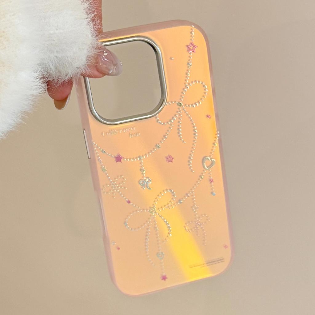 Gilded Princess Style for IPhone17 Phone Case 15 Pink Laser Bow 16 Promax Anti Drop 13 Hard